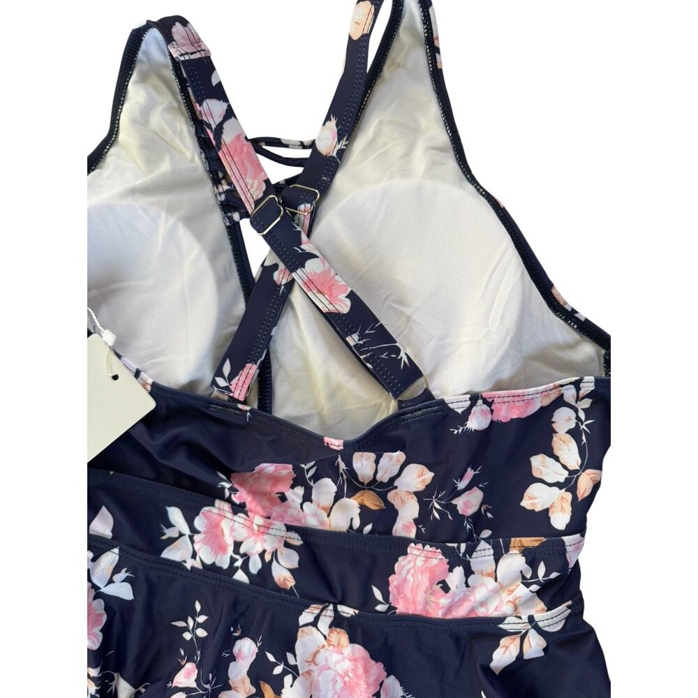 BloomChic Swim Top Womens 14-16 Blue Floral Tankini Wide Strap Padded #6938 - Picture 5 of 12